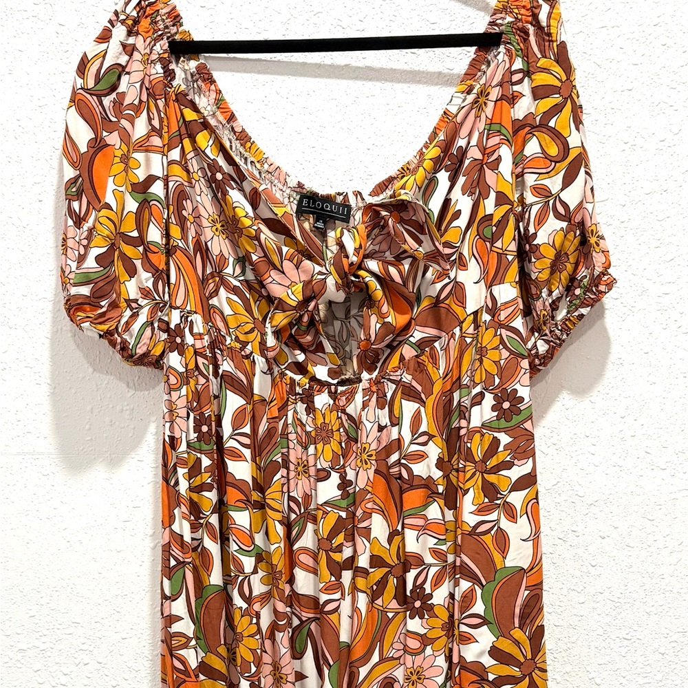 Eloquii Rust Floral Tie-Front Midi‎ Dress 18 - Picture 4 of 10